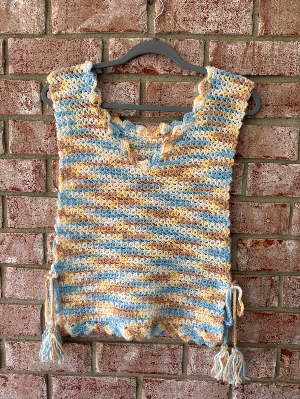 Vintage Hand knit Open Side Sweater Vest Cottagecore BOHO Crochet Top Size Small